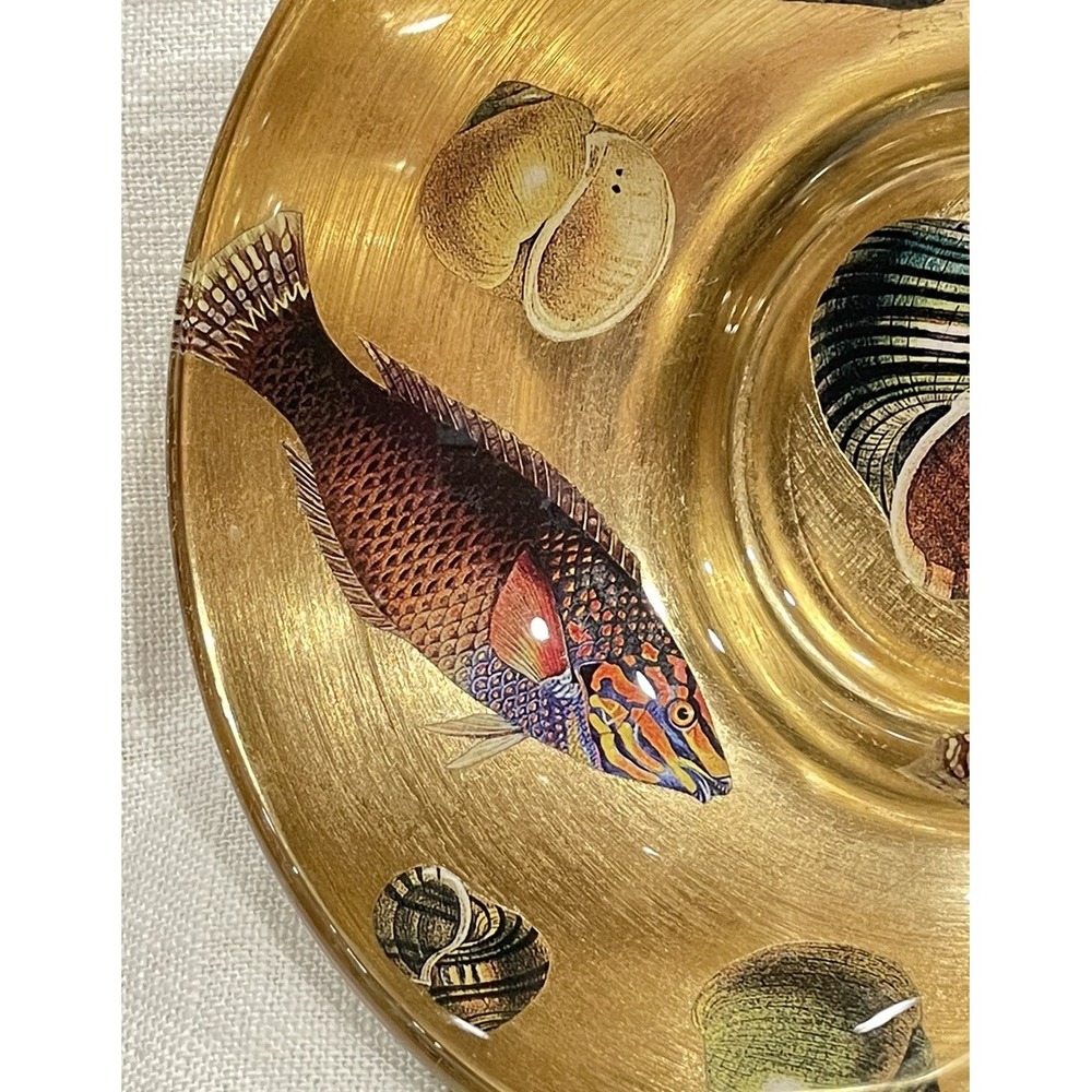 Scott Potter Fish And Shells In Gold And Green Small Bowl 5in Across SIGNED - Picture 6 of 16